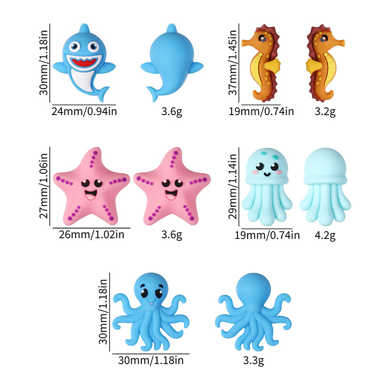 Silicone 3D Focal Beads Marine Animals Starfish and Seahorse Detailed Shapes 20pcs 9