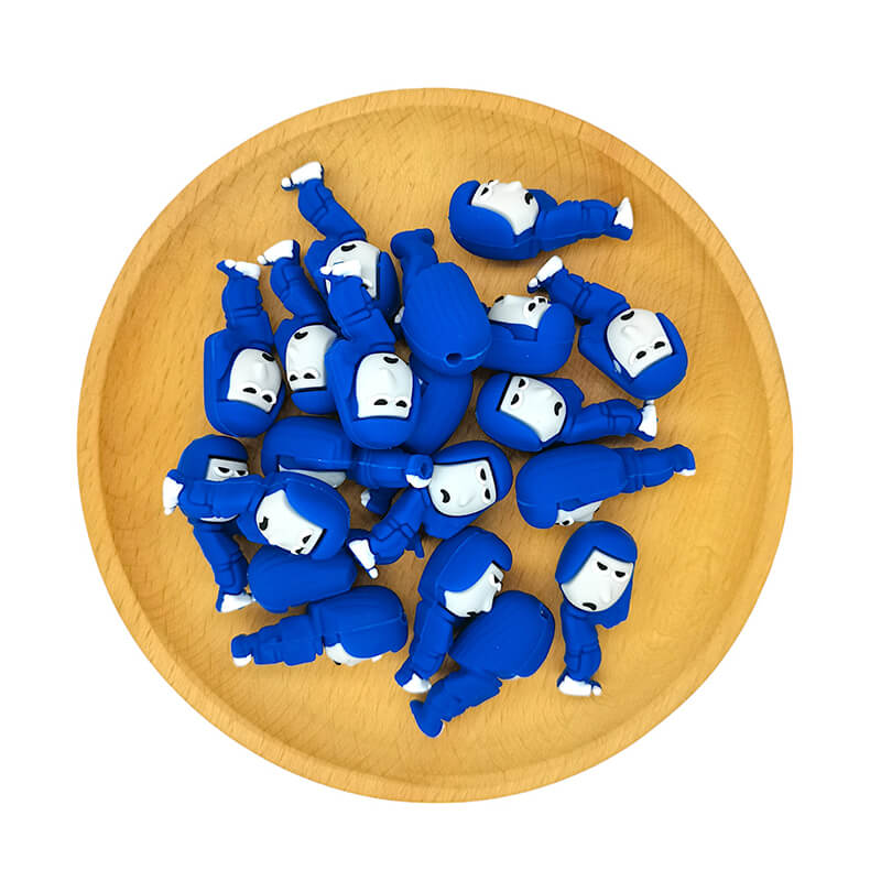 Silicone 3D Focal Beads Ennu Blue Figure Gray Face 2