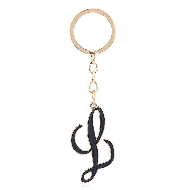 Metal Fashion Letter Keychain Black and Gold Script Design 16