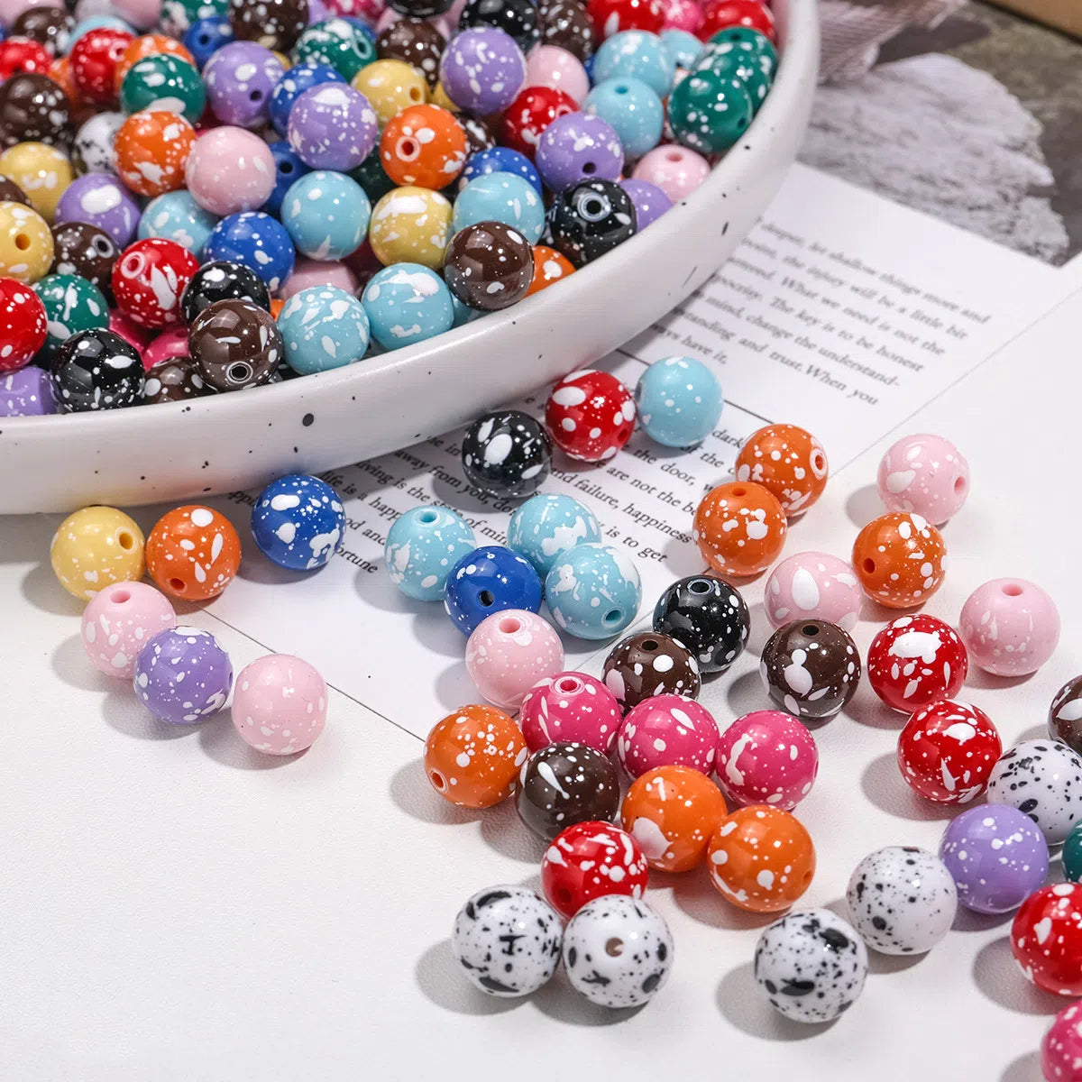 Colorful Speckled Acrylic Beads 12mm Round Mixed Colors 200pcs
