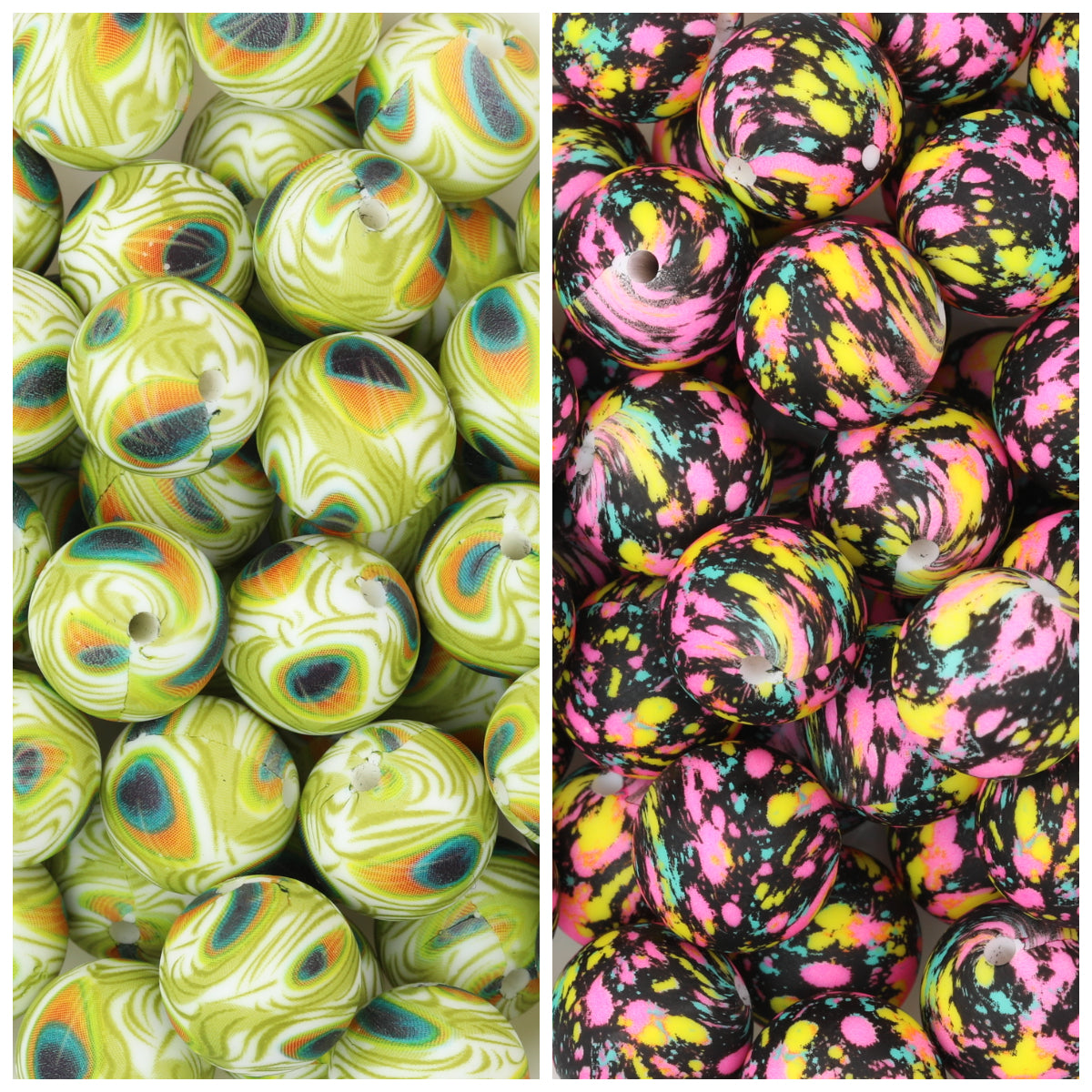 15mm Color Printed Round Silicone Beads 50pcs