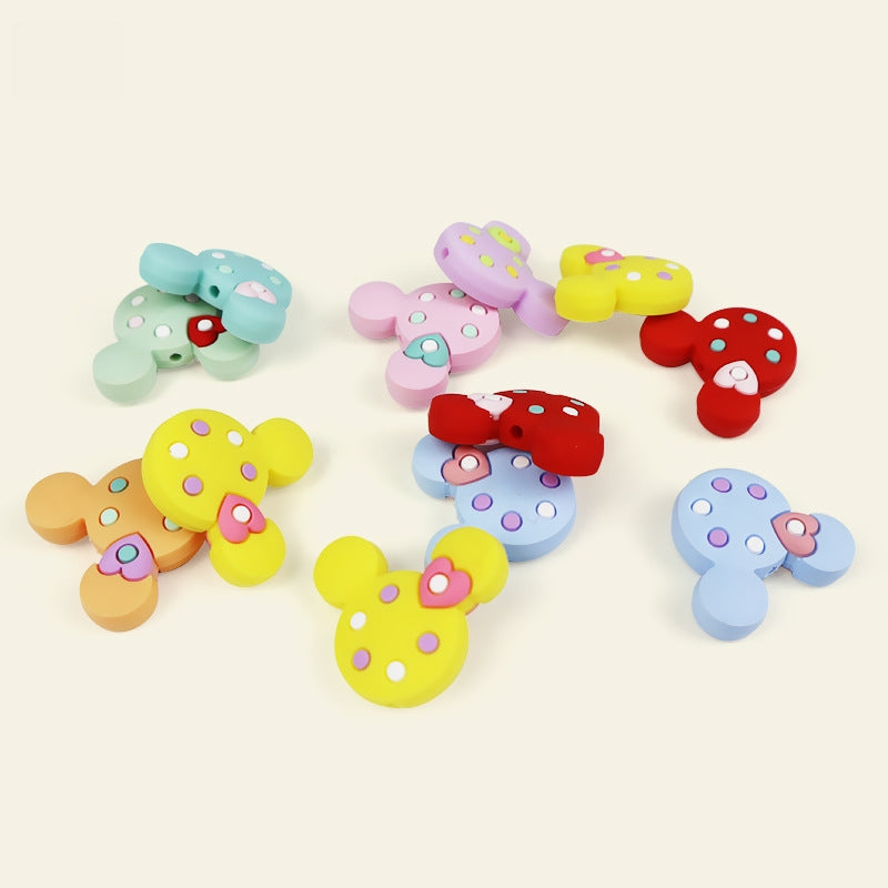 Silicone Focal Beads Mickey Head Polka Dot with Heart Accent 20pcs