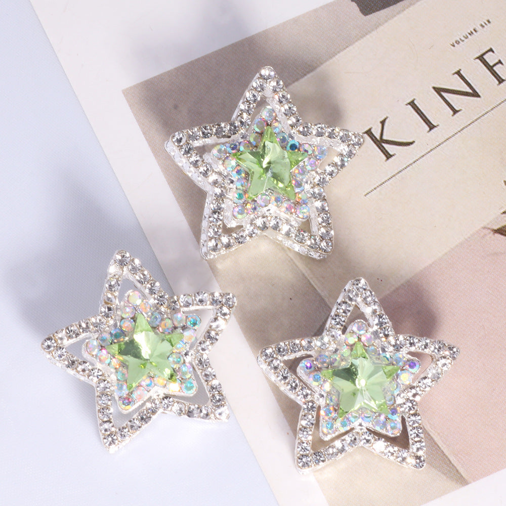Alloy Double-Sided Five Point Star Beads with Rhinestones 2pcs 10