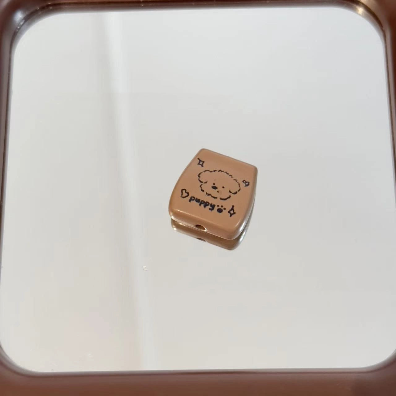 Square Acrylic Beads 20mm Puppy and Cat Coffee Brown 10pcs 3