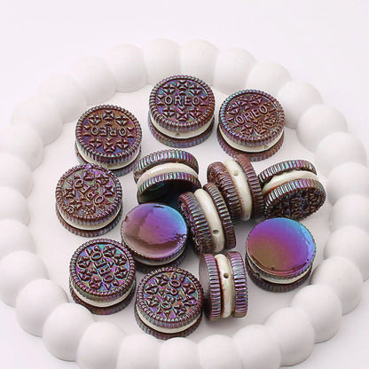 UV Plating Oreo Biscuit Resin Beads 12x23mm Glossy Multicolor 50pcs 11