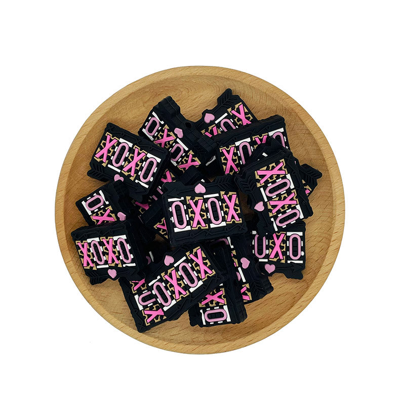 Silicone Focal Beads XOXO Bold Pink Pastel Letters Gold Arrow Heart 20pcs 2