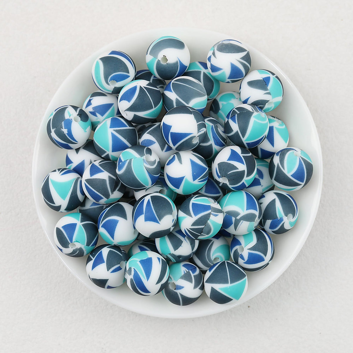 15mm Deep Color Pattern Printed Silicone Round Beads 50pcs - Gray Triangle