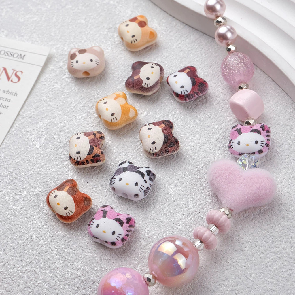 Leopard Print Hello KT Acrylic Beads 14mm Matte Finish 20pcs 3