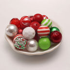 Bubblegum Beads 20mm Red Green Silver Glitter Rhinestone Chunky Mix 50pcs 2