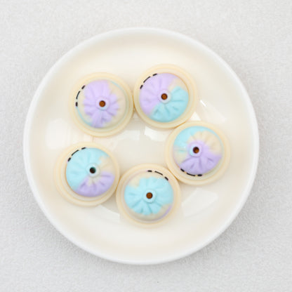 Tie Dye 3D Silicone Focal Beads With Steamer Cute Smiling Dumpling Glitter 20pcs 7