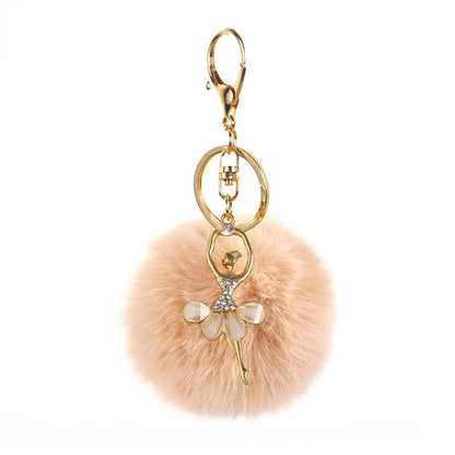 Pom Pom Keychain Alloy Ballet Girl Gold Tone with Rhinestones 20
