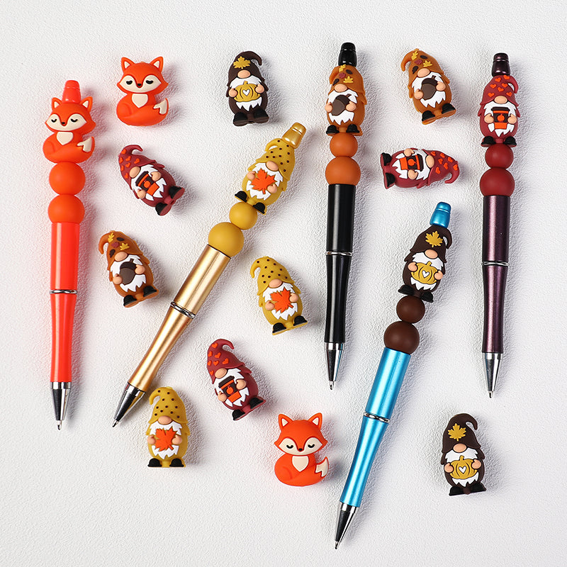 3D Autumn Gnome and Fox Silicone Focal Beads Fall Theme 20pcs 6