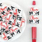 Heart Mom Flat Silicone Focal Beads Wholesale, White Red Script Design