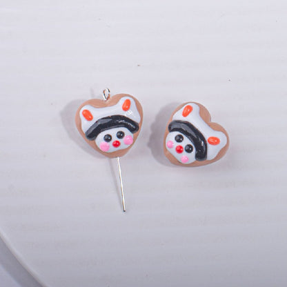 Hand Drawn Heart Rabbit Acrylic Beads 19x17.5mm Colorful 5pcs 6