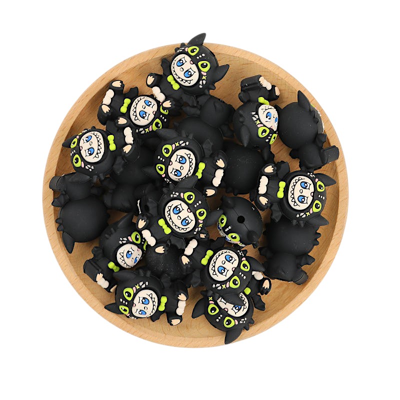 Silicone 3D Focal Beads Halloween Bat Wings Spread Lime Green Bow Ties 20pcs 3