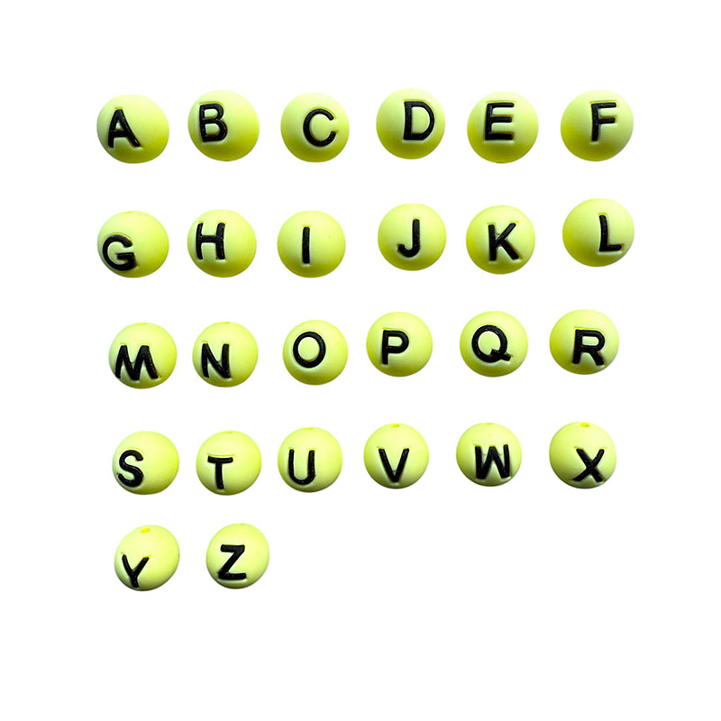 15mm Silicone Letter Beads Alphabet A-Z Solid Color Printed 26pcs 7
