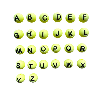15mm Silicone Letter Beads Alphabet A-Z Solid Color Printed 26pcs 7
