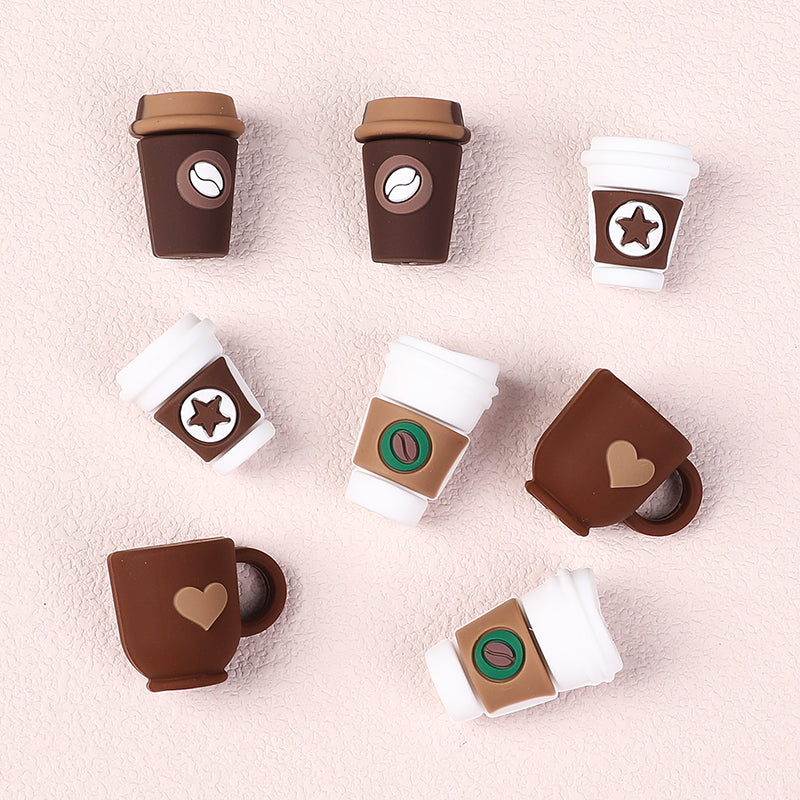 Silicone 3D Focal Beads Coffee Cup Five Pointed Star Heart Mug 20pcs