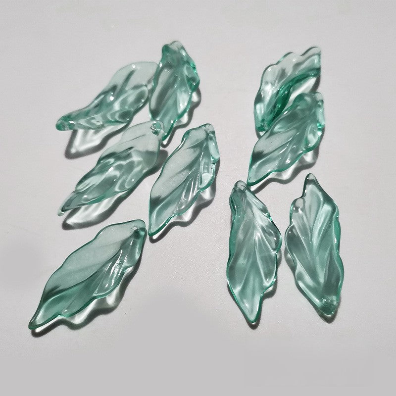 Czech Glass Beads Seaweed Leaf 14x37mm Translucent Green Blue Jasper 100pcs 11