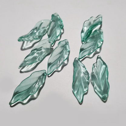 Czech Glass Beads Seaweed Leaf 14x37mm Translucent Green Blue Jasper 100pcs 11