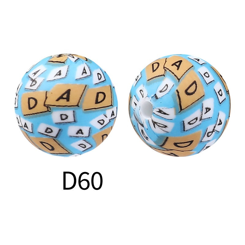 50Pcs 15mm Colored pattern printed silicone beads 62