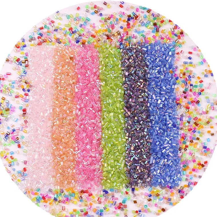 Iridescent Seed Bugle Glass Beads 3mm Mixed Colors 3000pcs