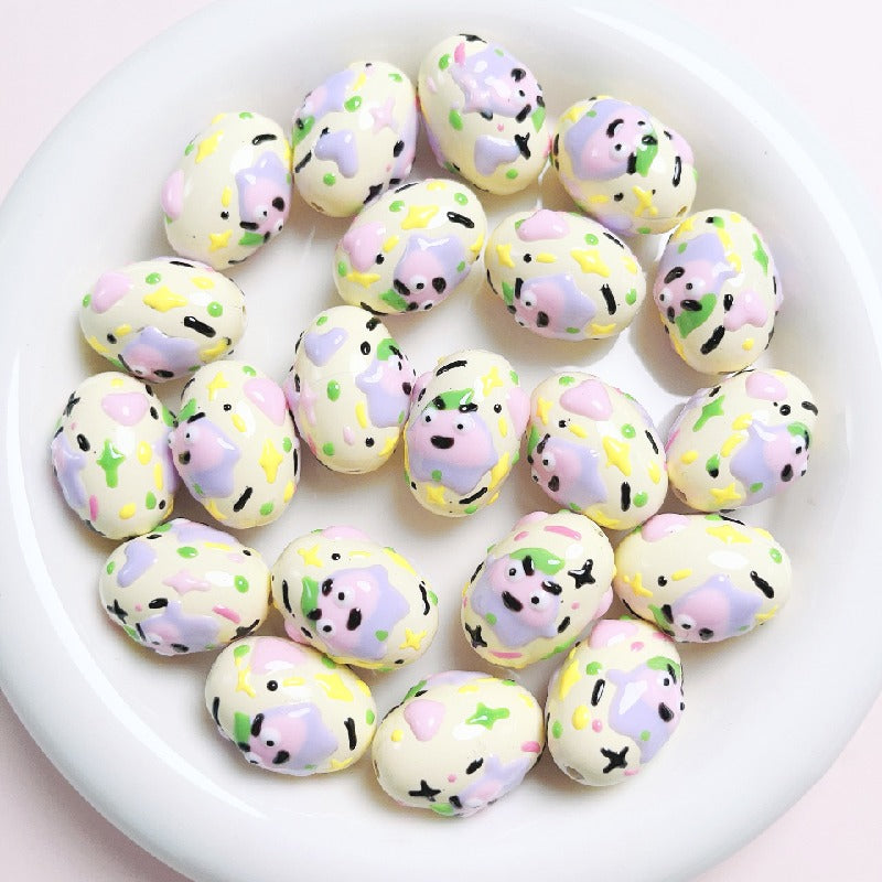 Hand-Painted Dinosaur Egg Acrylic Beads 16x24mm Colorful 5pcs 2
