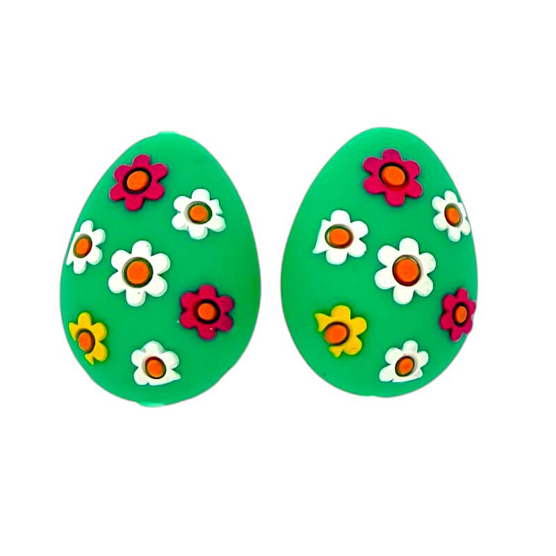 Silicone 3D Focal Beads Easter Egg Four Color Floral Accents