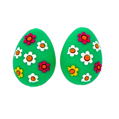 Silicone 3D Focal Beads Easter Egg Four Color Floral Accents