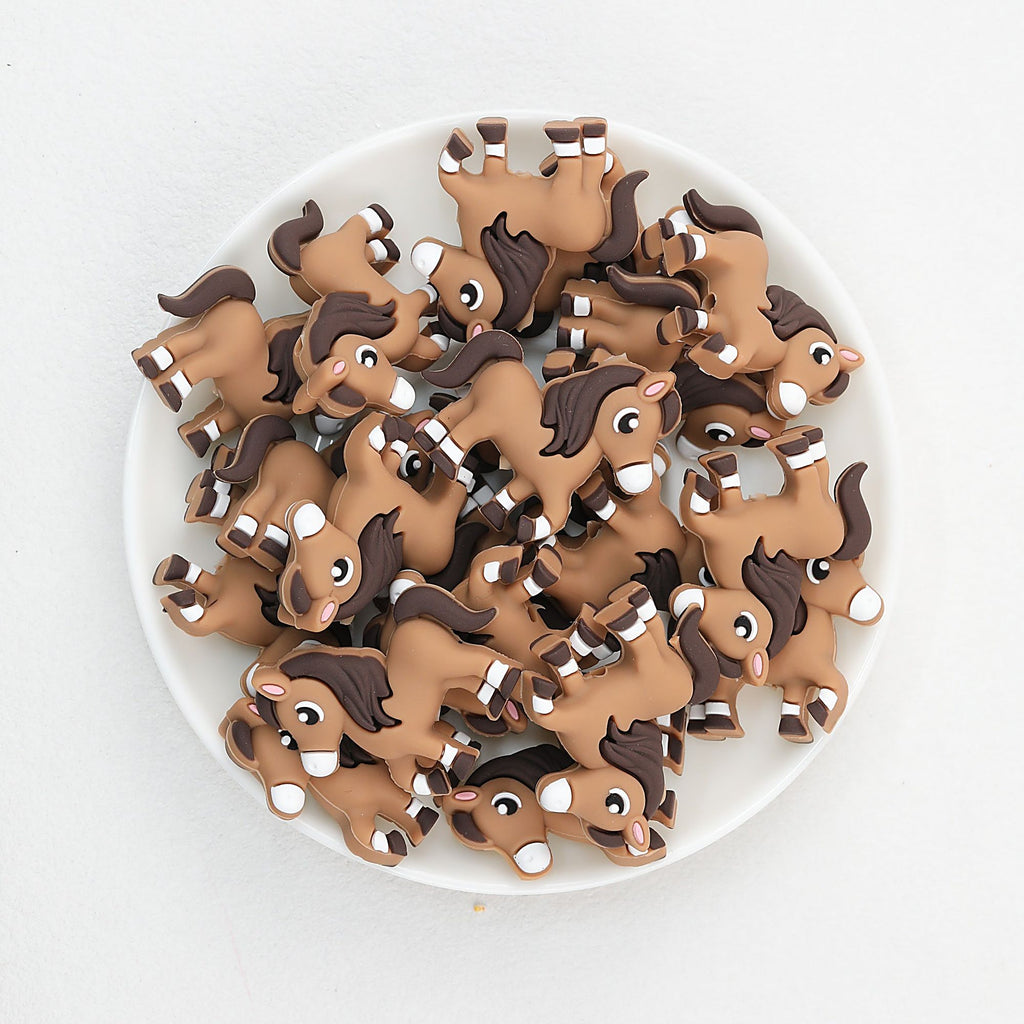 3D Brown Horse Shape Silicone Focal Beads 20 pcs
