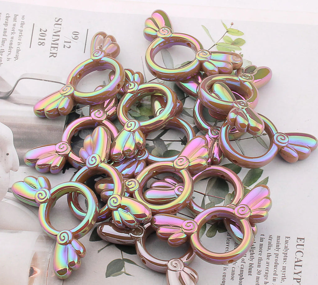 UV Color Plated Solid Color Varied Sakura Angel Wings Acrylic Beads 2pcs 10