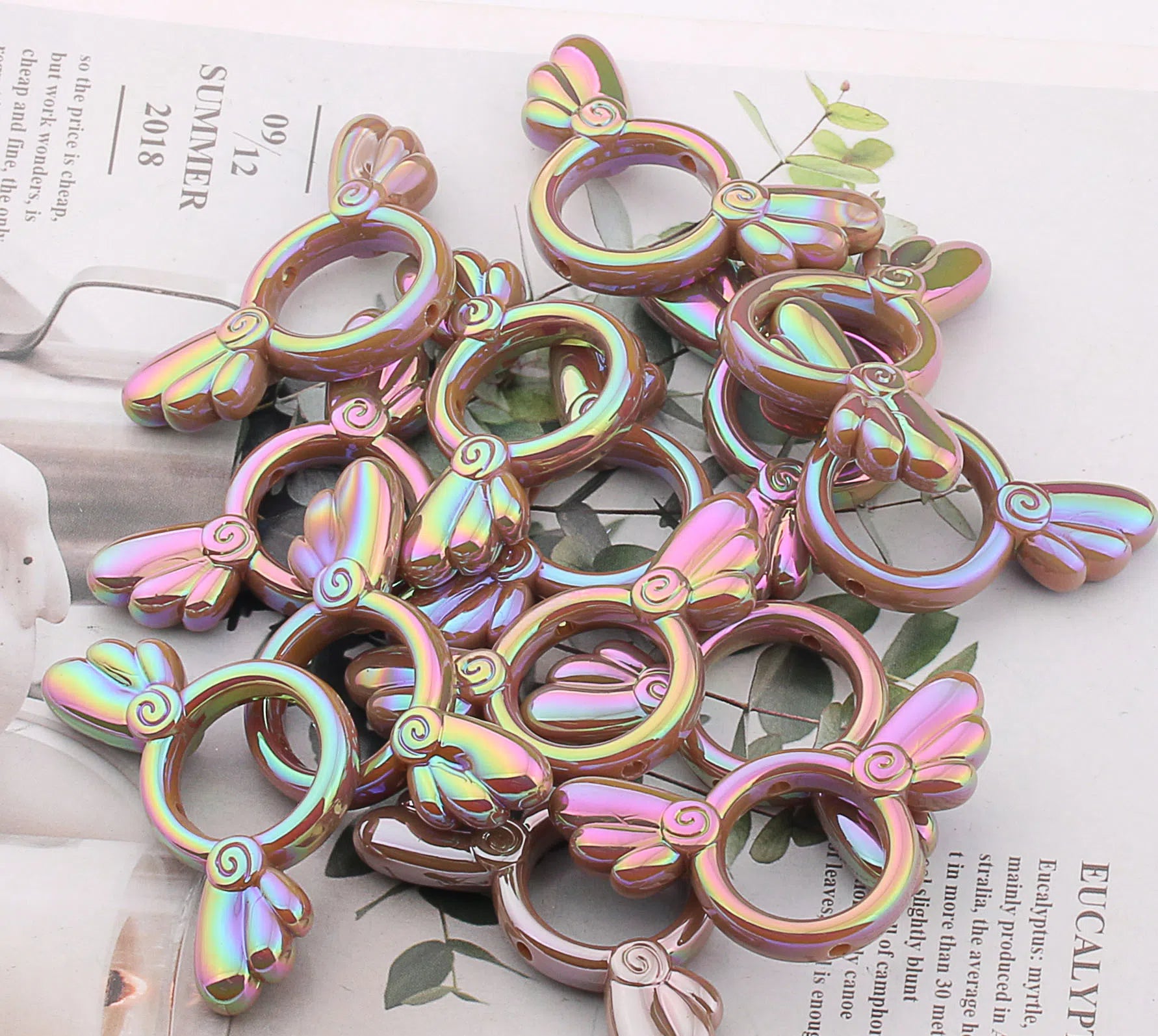 UV Color Plated Solid Color Varied Sakura Angel Wings Acrylic Beads 2pcs 10