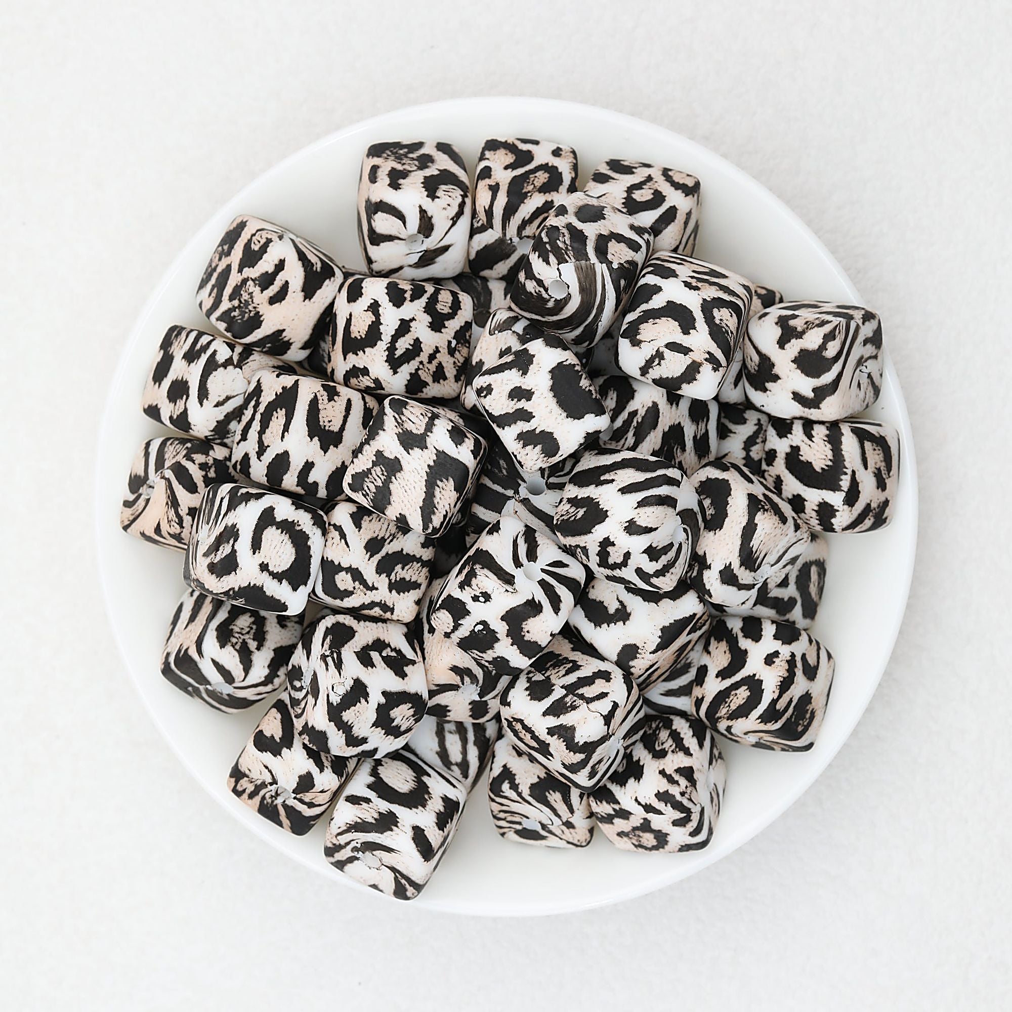 13.5mm Square Leopard Print Silicone Beads 50pcs - 7
