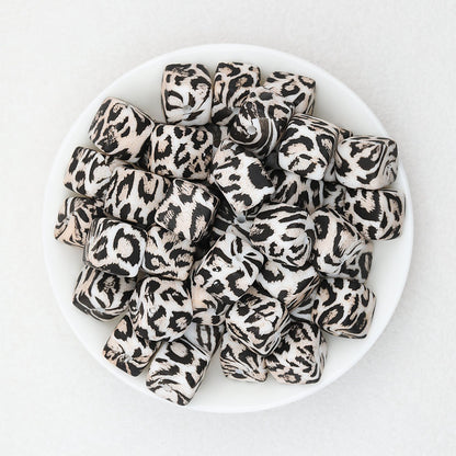 13.5mm Square Leopard Print Silicone Beads 50pcs - 7