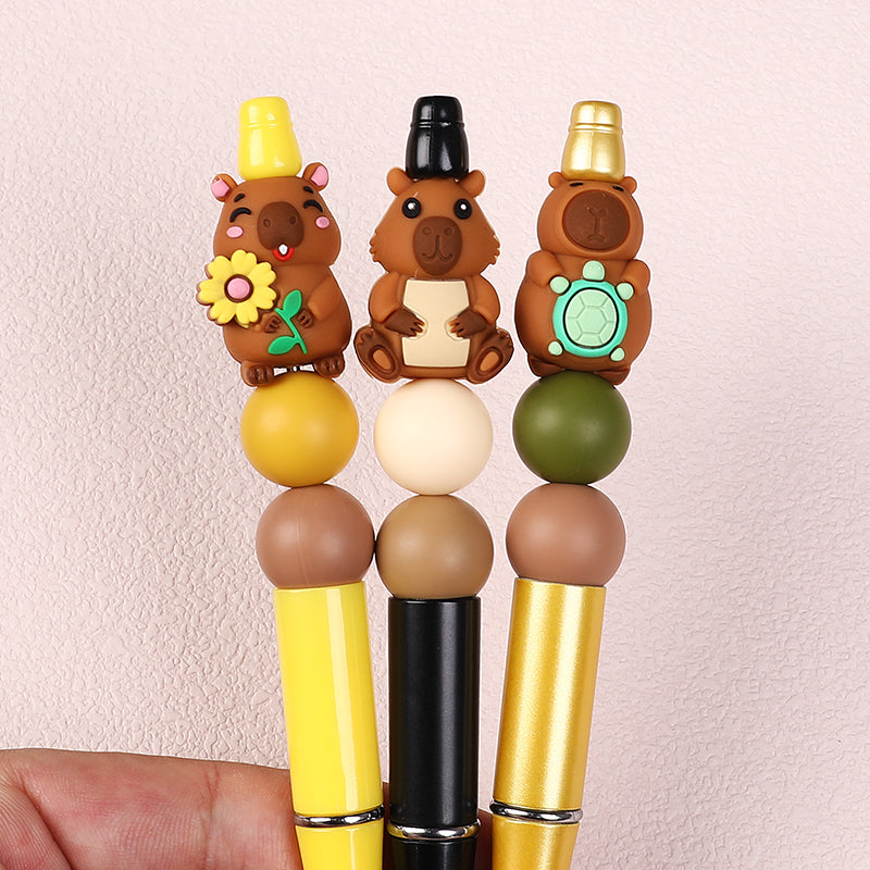 Silicone 3D Focal Beads Capybara Holding Books Flowers Turtles 20pcs 8