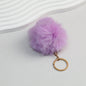 Pom Pom Keychain Plush Violet Faux Fur Ball Gold Ring 8cm - Light purple