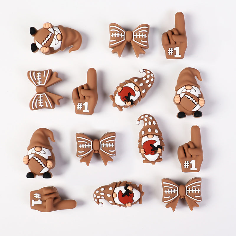 Silicone 3D Focal Beads Rugby Foam Finger Number One Holding Rugby Ball 20pcs 2