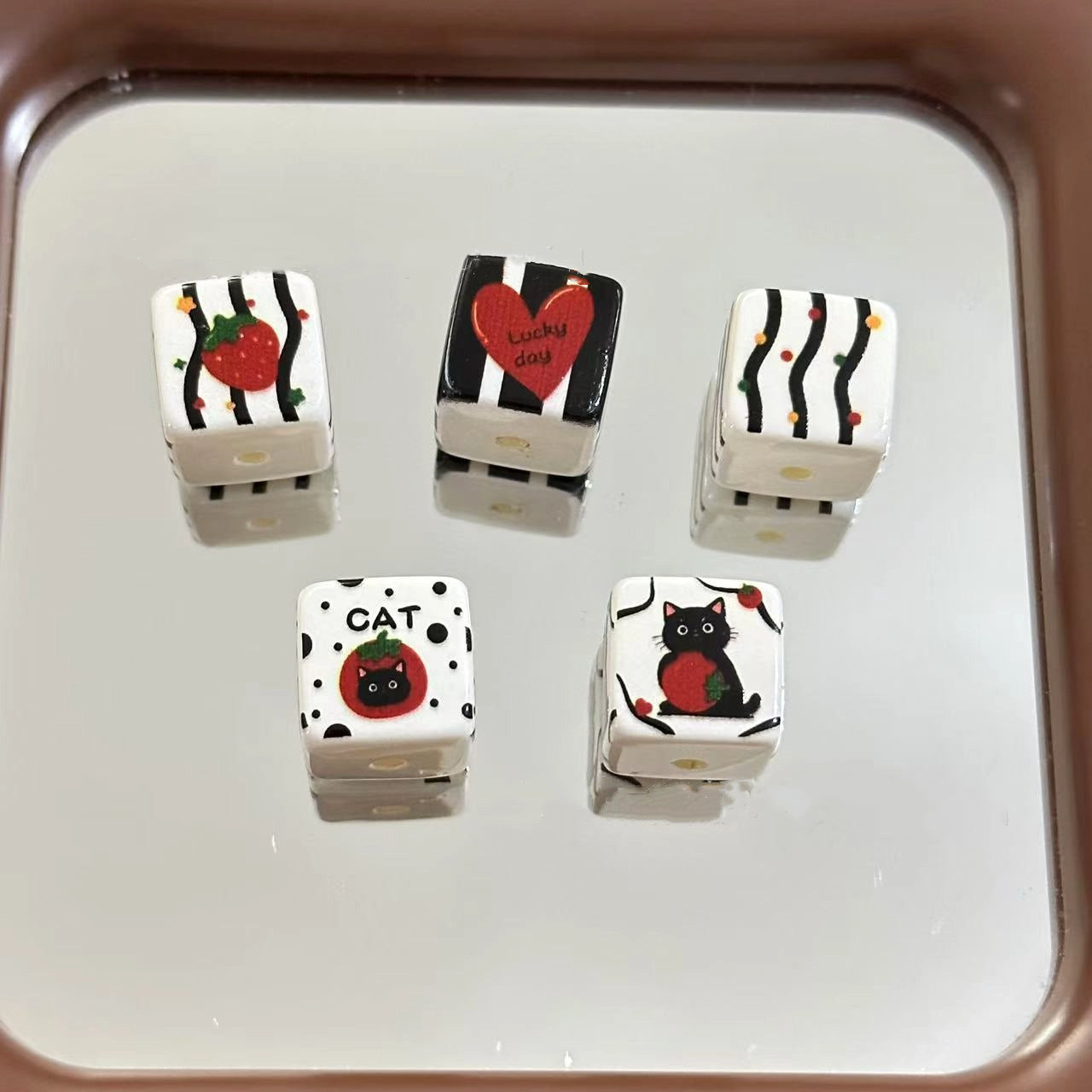 Striped Kitten Square Acrylic Beads 14mm Playful Designs 10pcs