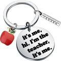 Creative Stainless Steel Teacher Keychain with Red Enamel Apple and Ruler Charm
