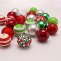Bubblegum Beads 20mm Red Green Silver Glitter Rhinestone Chunky Mix 50pcs