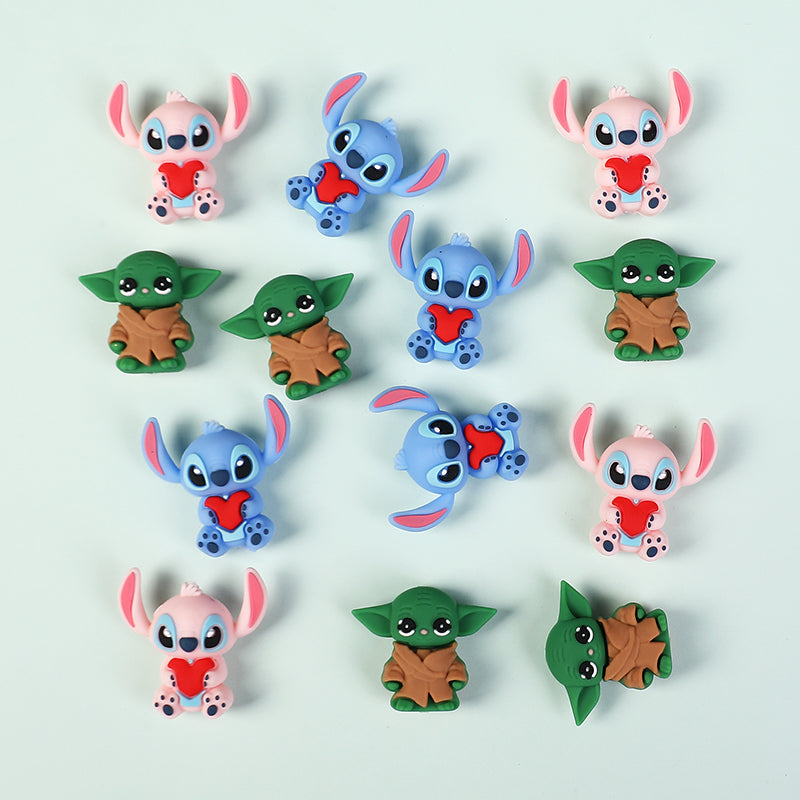 Silicone 3D Focal Beads Love Stitch Holding Heart with Yoda Robes 20pcs 4