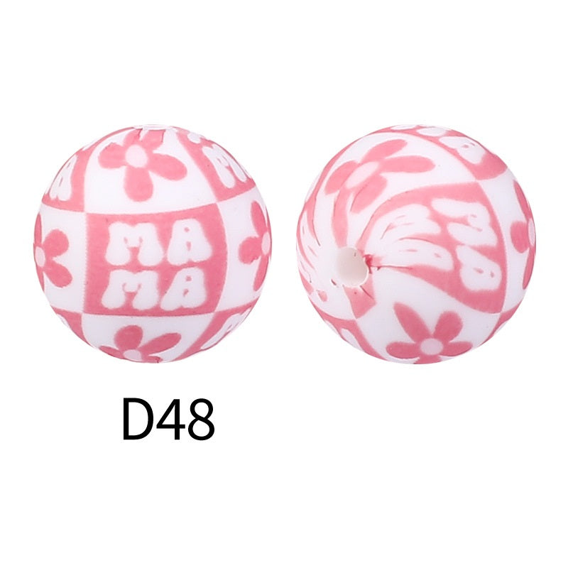 50Pcs 15mm Colored pattern printed silicone beads 50