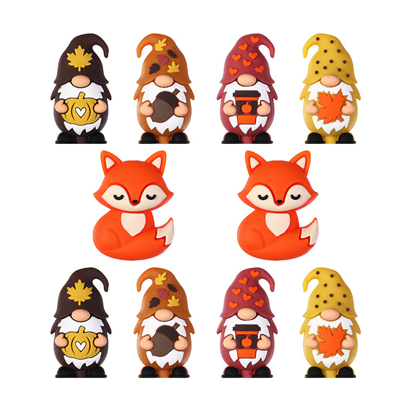 3D Autumn Gnome and Fox Silicone Focal Beads Fall Theme 20pcs 5
