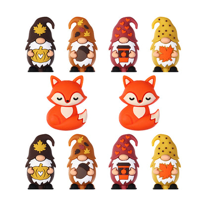 3D Autumn Gnome and Fox Silicone Focal Beads Fall Theme 20pcs 5
