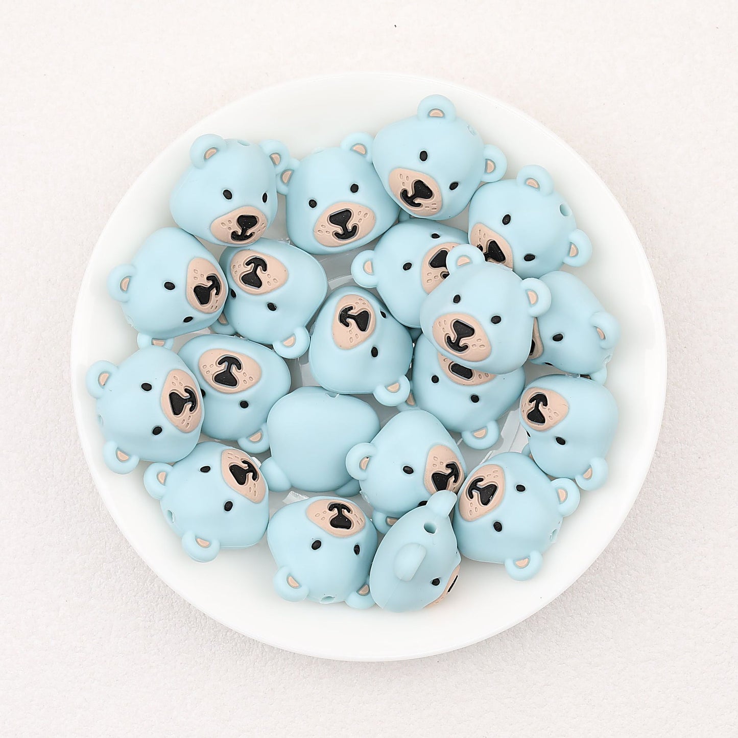 Colorful 3D Bear Head Silicone Focal Beads Cute Animal Design 20pcs - Blue