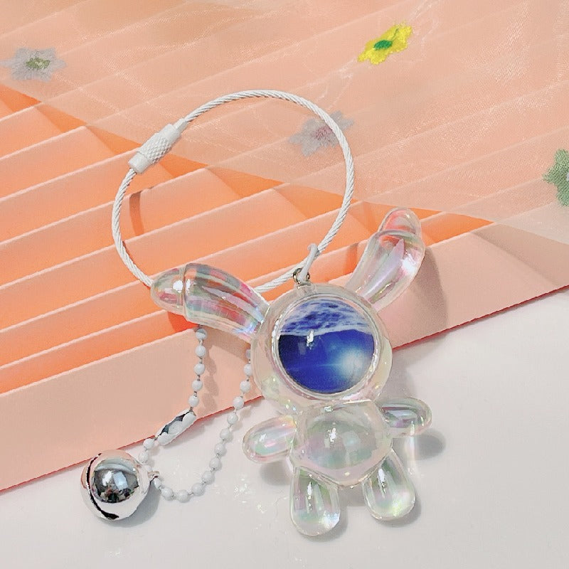 Acrylic Bunny Keychain Cartoon Colorful Crystal Long Ear Charm 4