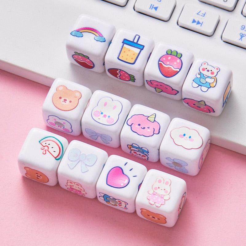 Cartoon Square Acrylic Beads 12mm Printed 5pcs 10