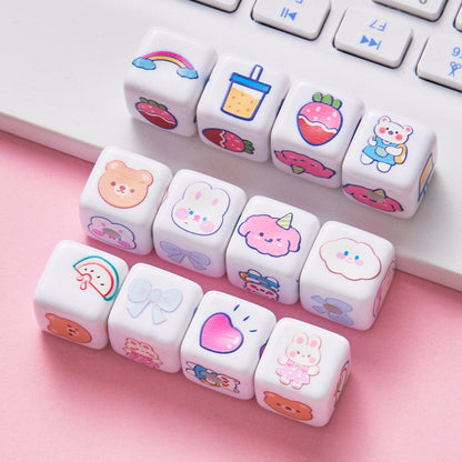 Cartoon Square Acrylic Beads 12mm Printed 5pcs 10