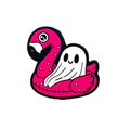 Silicone Focal Beads Halloween Ghost Sitting on Flamingo Float