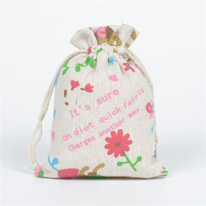 Cotton Linen Drawstring Pouches 10x14cm Animal and Botanical Prints 2pcs 16